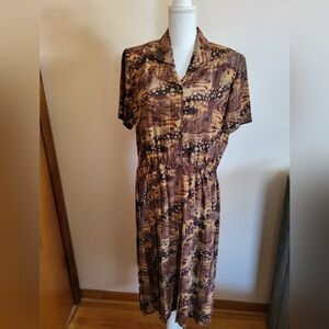 Vintage Leslie Fay Abstract Print Collared Dress Size 16 Petite 1980s